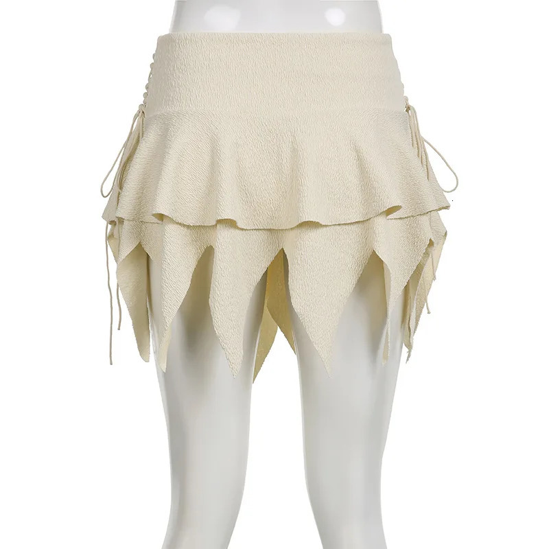 Womens Y2k Mini Ski Hut Ruffle Asymmetric Hem A-line Mini Ski Retro Fairycore Lace Stickers Layered Mini Ski 250402