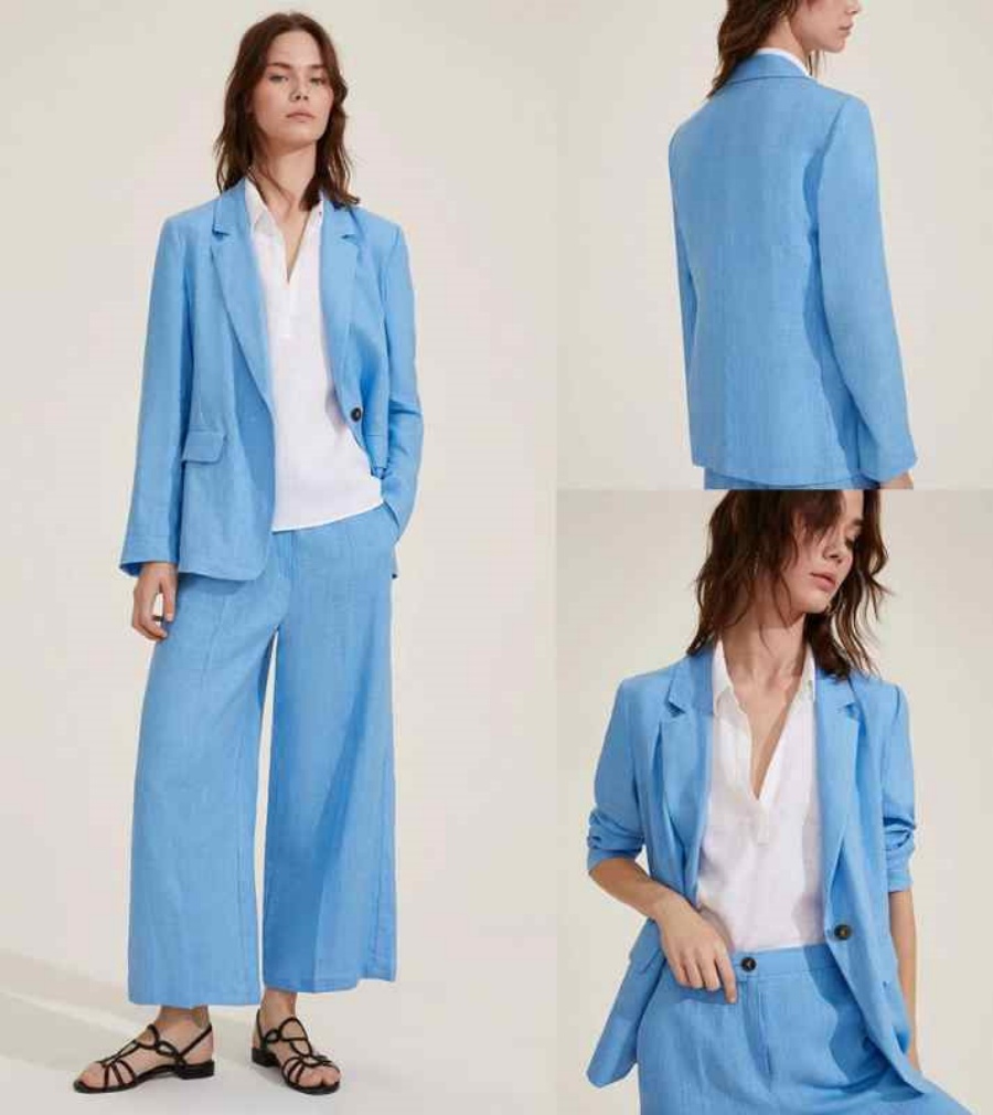 Summer Linen Women Pants Suits Beach Leisure Ladies Fashion Wear Prom Birthday Party Customized 2 Pieces