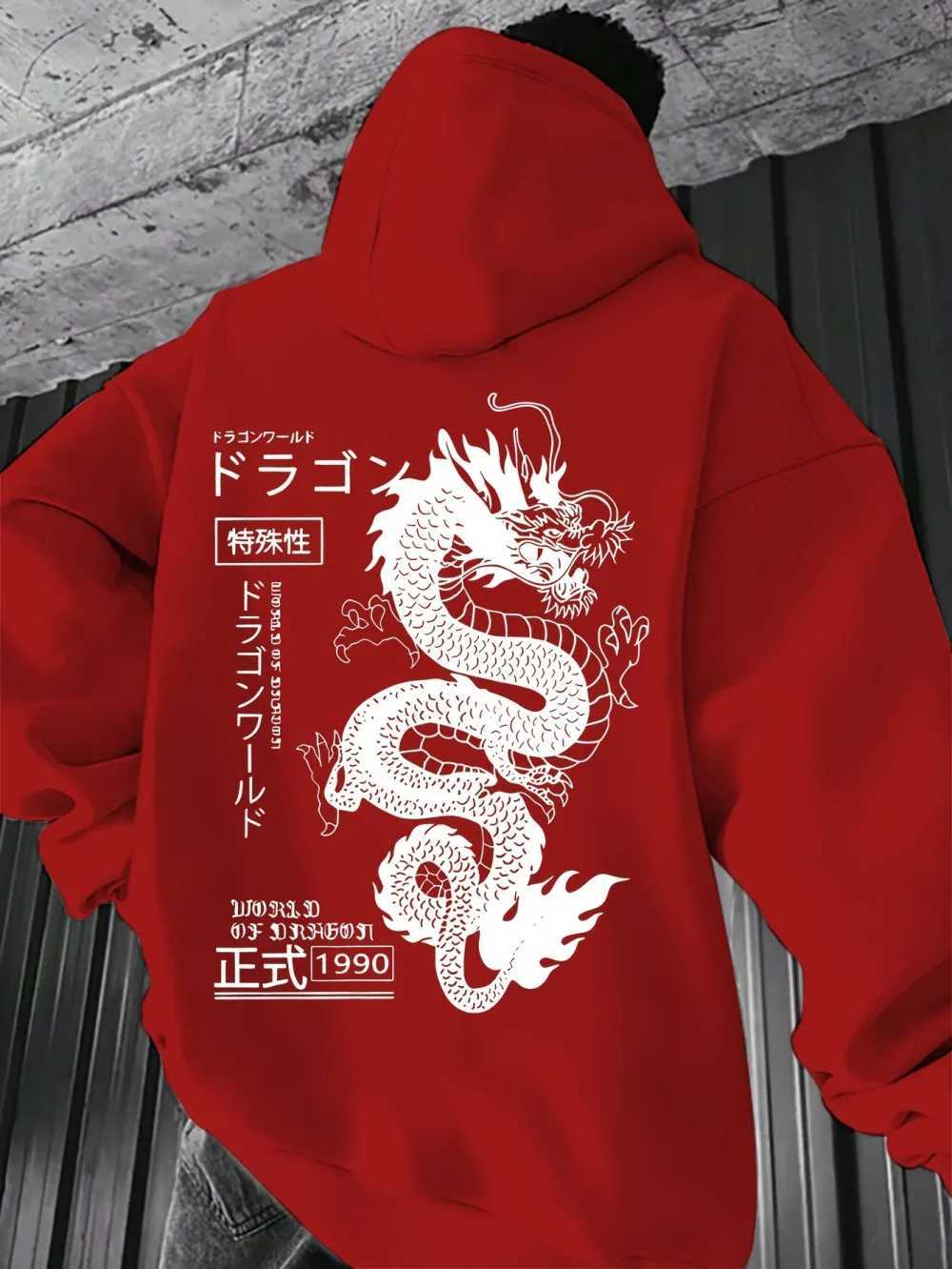 Fashion Mens New Autumn Chinese Loong Letter Printing Slightly Elastic Comfortable Hooded Guards Outdoor Urban Versatile Top W251106