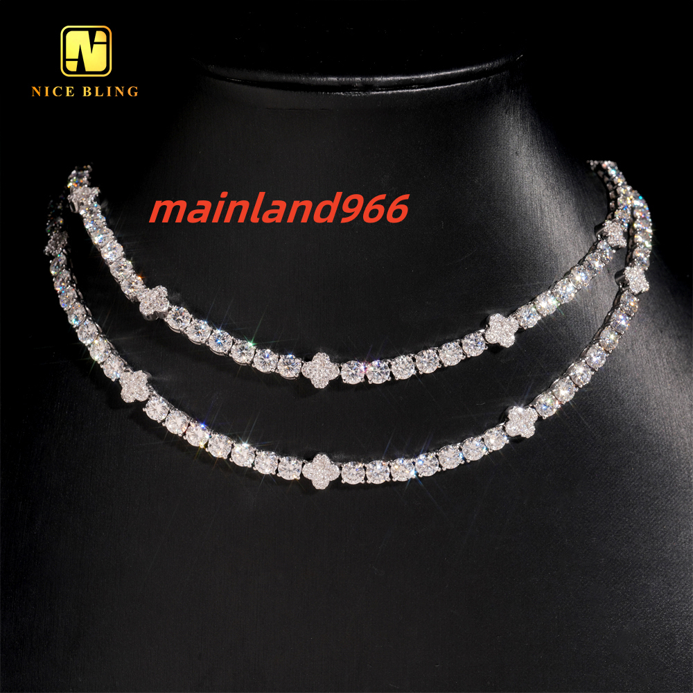 5mm VVS Moissanite Tennis Chain Pass Diamond Tester 925 Silver Hip Hop Jewelry Clover Necklace Iced Out Diamond Tennis Chain