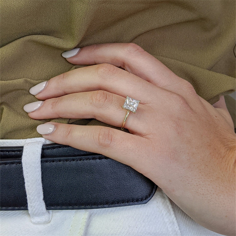 18K Yellow Gold Solitaire Lab Grown Diamond Ring 3.0 Carat Princess Womens Real Gold Ring Wedding Engagement Ring For Women IGI Certificate