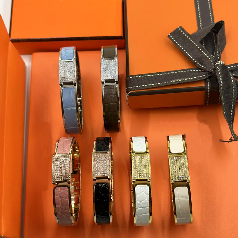 Brand Luxury Crystal H Bracelet Classic 18k Gold 12mm Diamond Bracelet Stainless Steel Designer Bracelet for Men's Jewelry