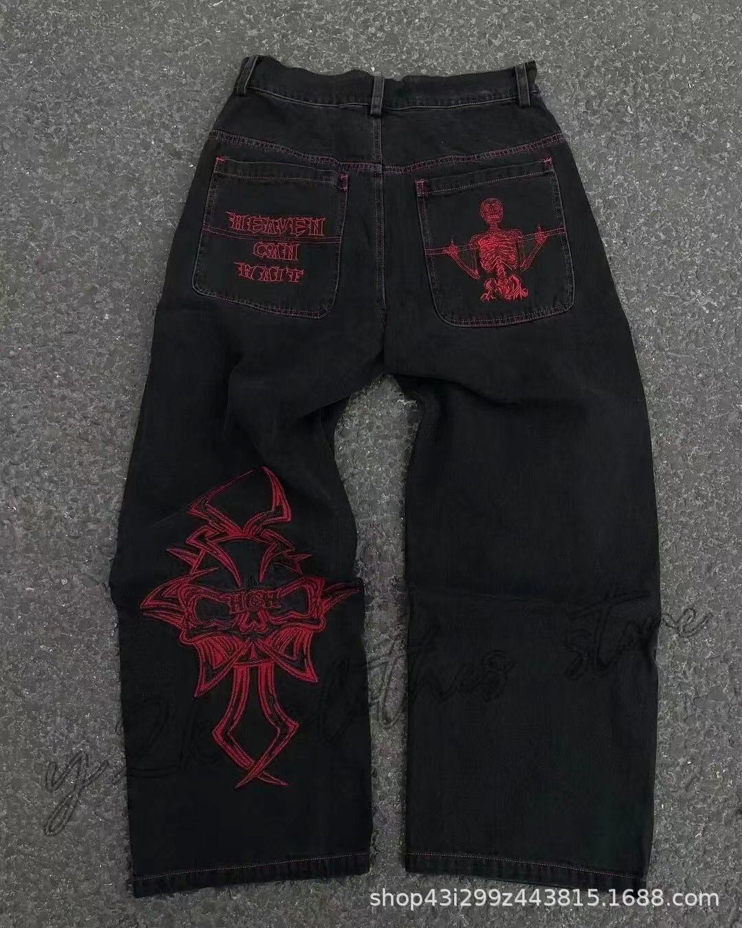 Men's Panjeansts Polar Big Boy baggy jeans Y2K Harajuku Hip Hop Cartoon joggers Graphic Embroidery pants Retro Blue Denim sweatpants Basketball d