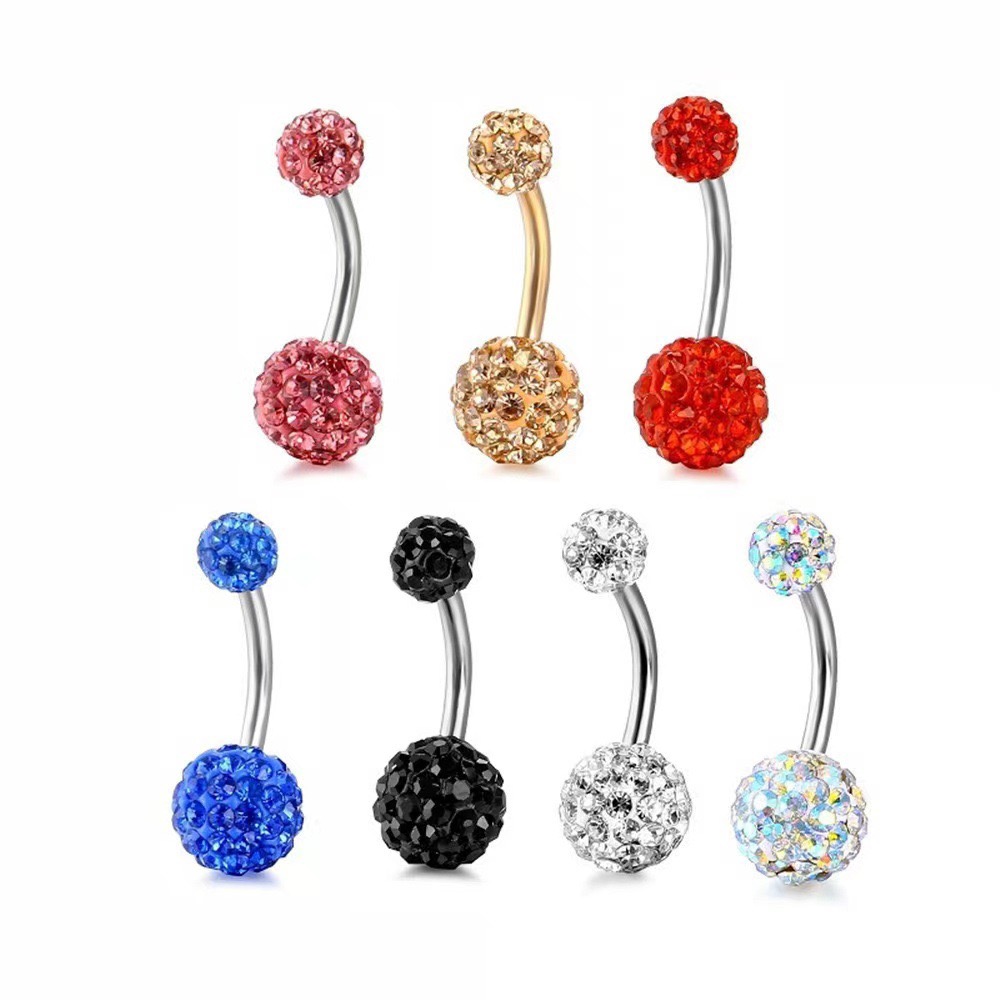 Sexy Stainless Steel Belly Button Ring for Women with Colorful Rhinestones Piercing Jewelry