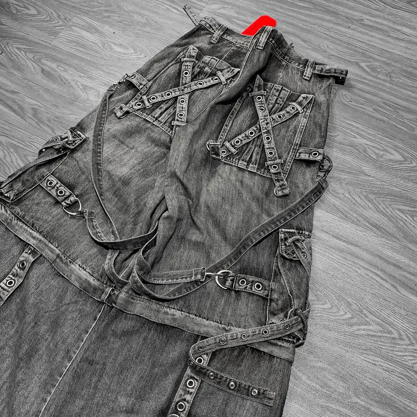 Vintage heavy-duty jeans Y2K mens Harajuku womens hip-hop multi pocket wash Distressed Baggy jeans oversized wide leg Trouser 250402