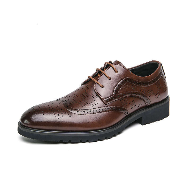 Large Business Dress Leather for Men's 38-46 Spring British Block Carved Wedding Groom Shoes