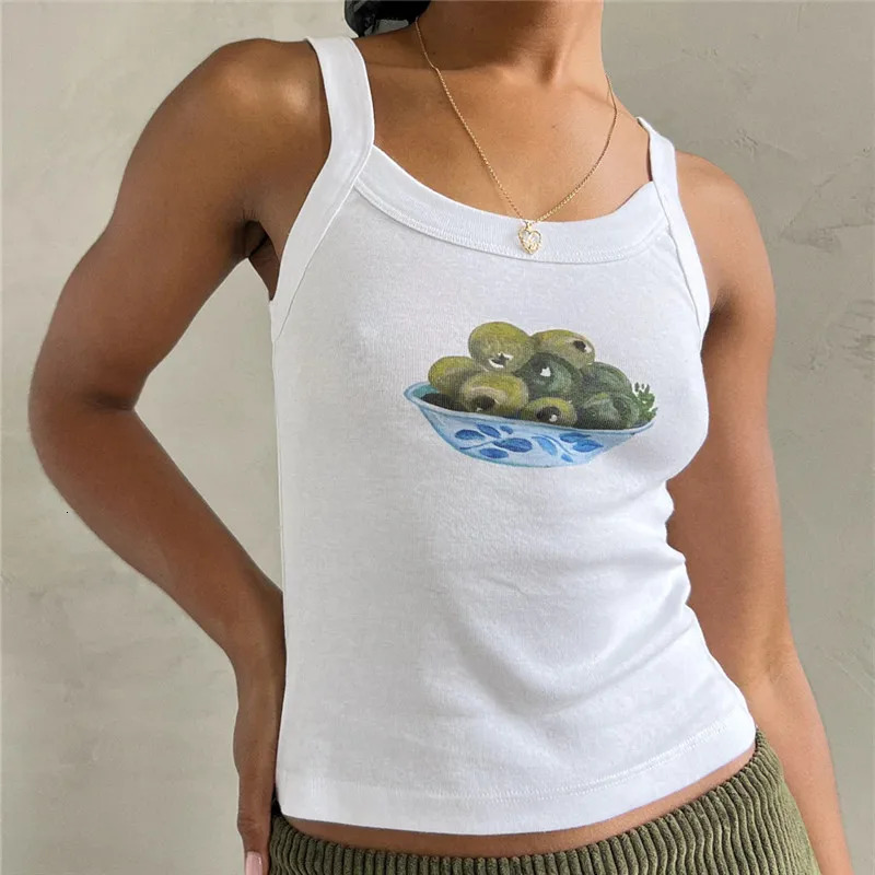Hirigin Womens Y2k Cute Printed Tank Top Retro Aesthetics Slimming Sleeveless Crop 90s Summer Outing Mini Top 250402