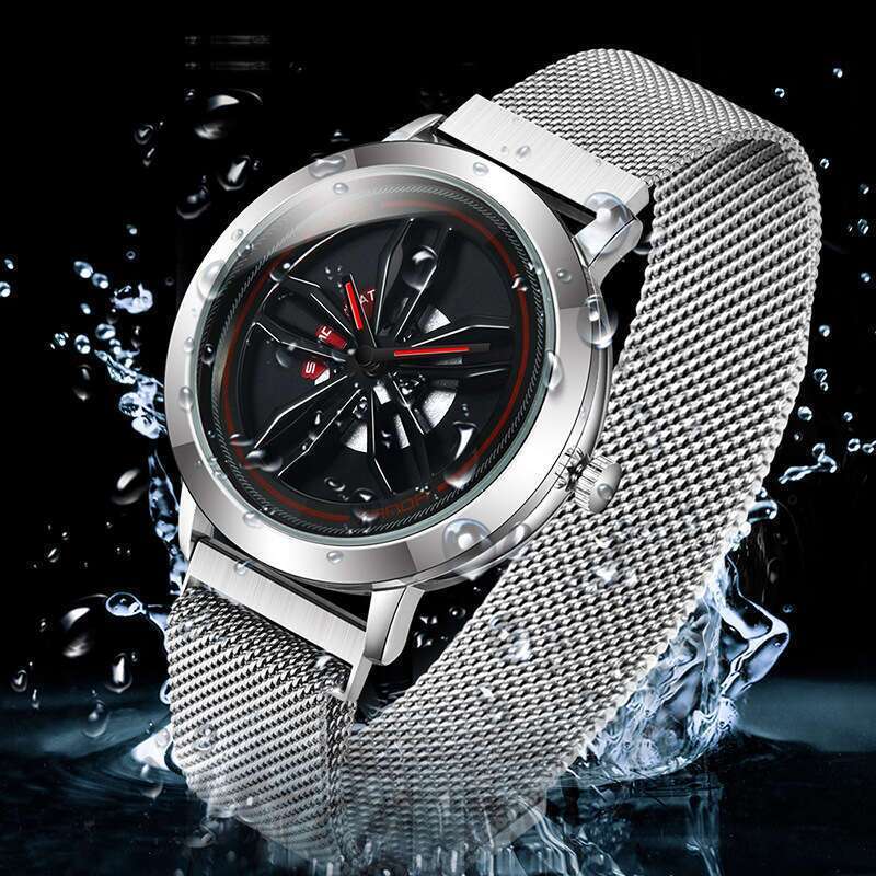 DHwatches Sanda Fortune Men, Wheel Quartz Watch for Male Students, Mesh Strap Waterproof Men's Wristwatch
