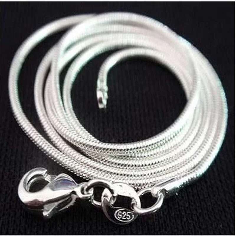 New Fine sterg necklace women, sier fashion jewelry Snake Chain 1mm Necklace 16 18 20 22 24"