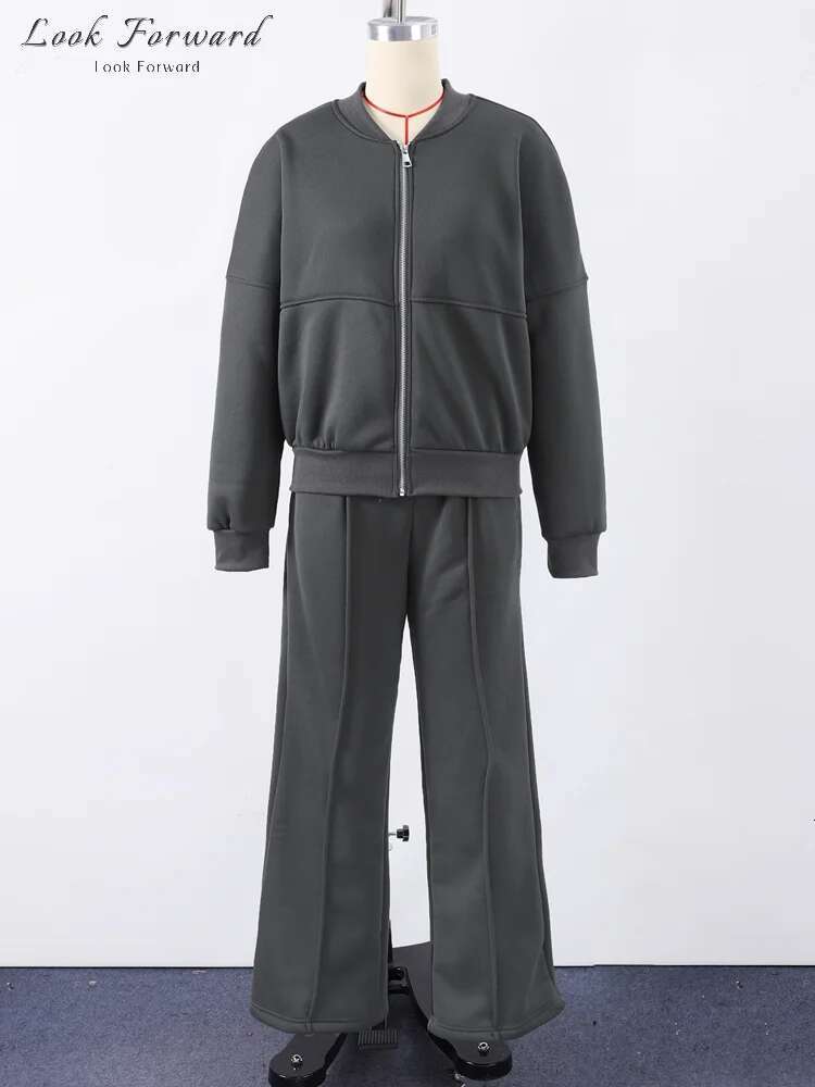 Casual Sweatshirt Pants Set Women Spring Autumn Zippers O-Neck Jacket Loose Lace-Up Elastic Waist Trousers Suits Lady Solid