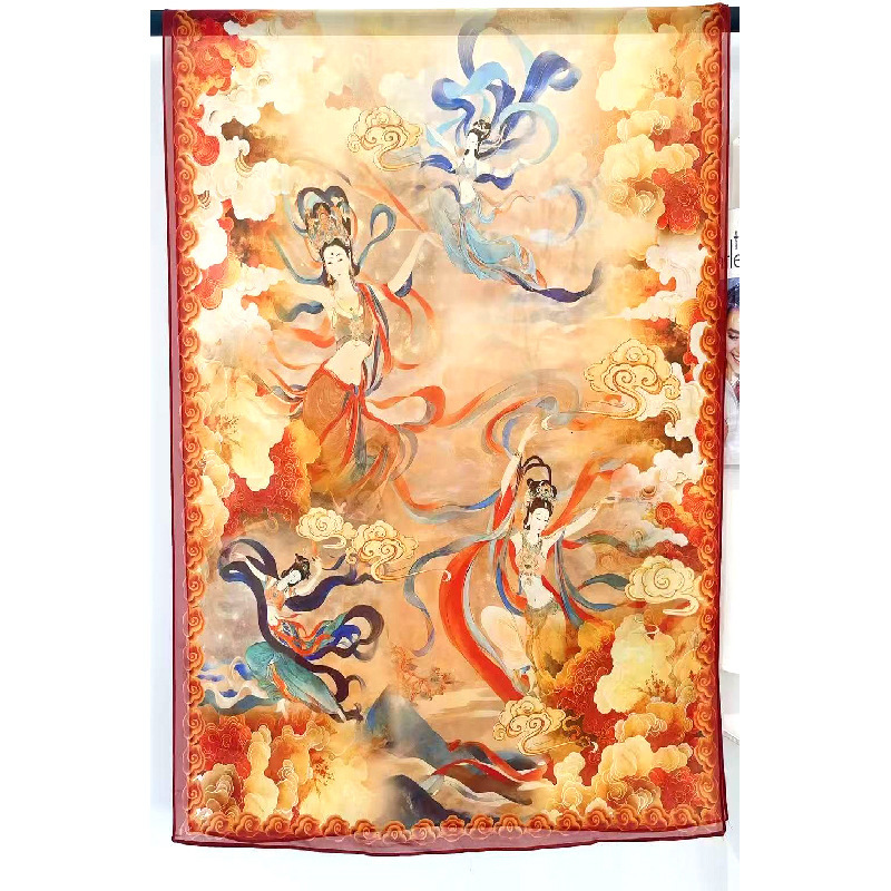 Dunhuang Elegant Cultural Creative Xiangyun Silk Cut Flower Strip High-end Shawl for Women Summer Thin Long Scarf Beach ddmynov
