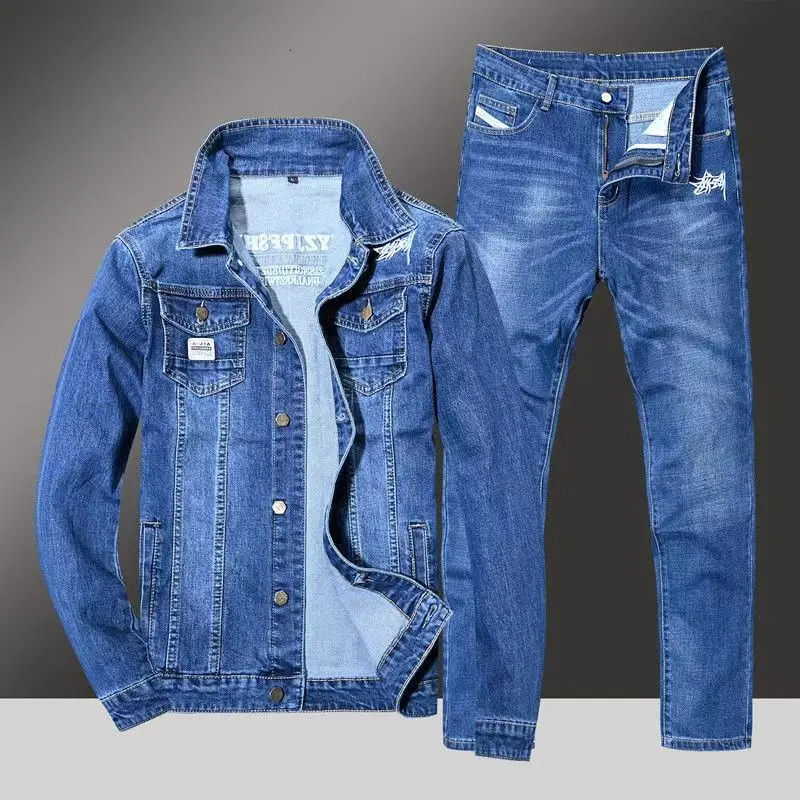 Spring Autumn Mens Denim Suit Loose Korean Trendy Two-Piece Versatile Outerwear Casual Jacket Denim sets 251106