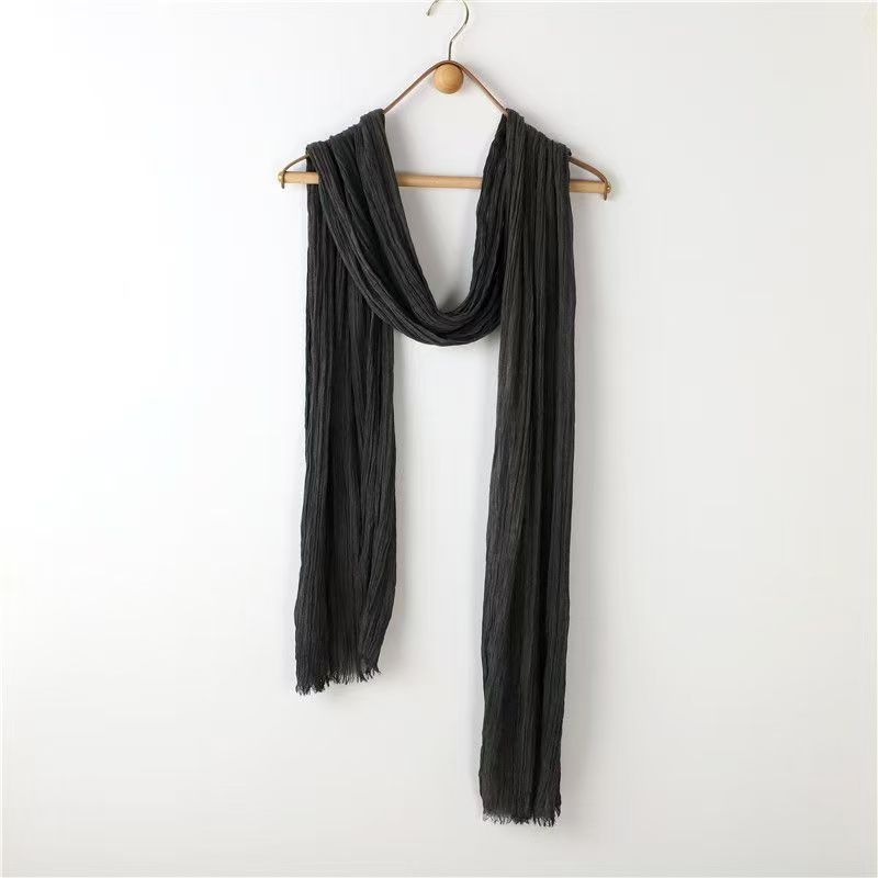 T425 Spring and Autumn Cotton and Linen Scarf for Women Literary Retro Distressed Dopamine Solid Dirty Dyed All-match Scarf