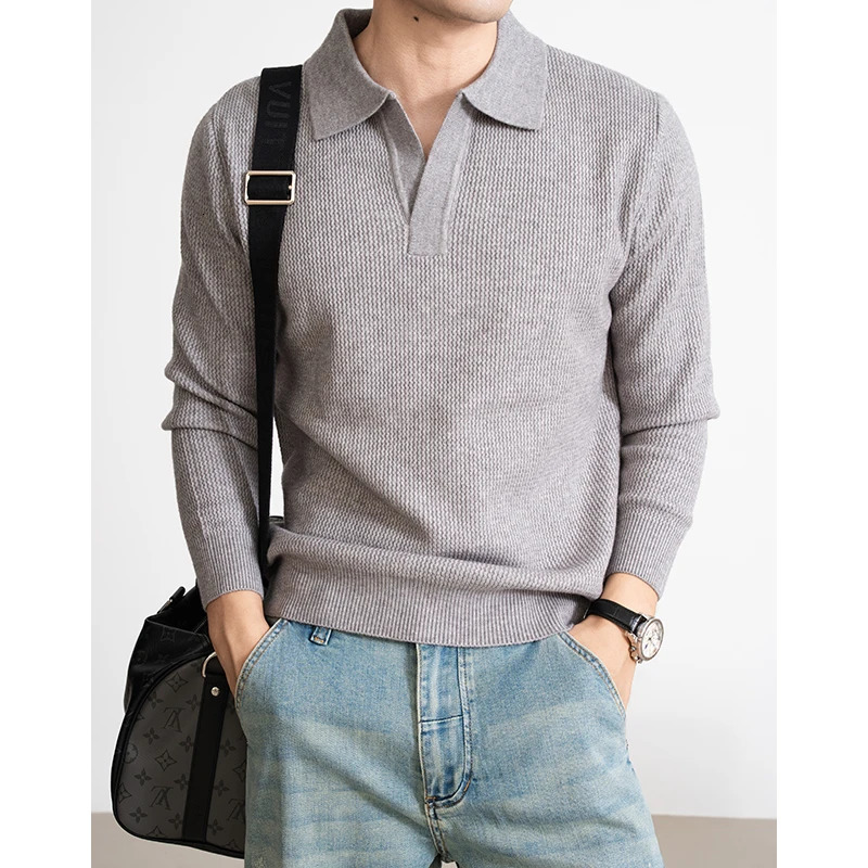 Autumn Woolen Fabric Texture and Winter Mens Long Sleeve Sweater Old Money Style Collar Knit 251105