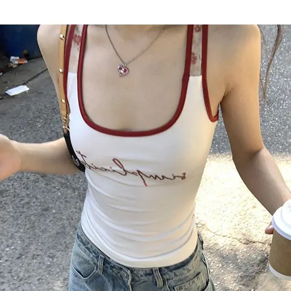 Fashion splicing printing summer sleeveless vest womens heavy industrial mesh punk cotton Y2k tank crop top 250402