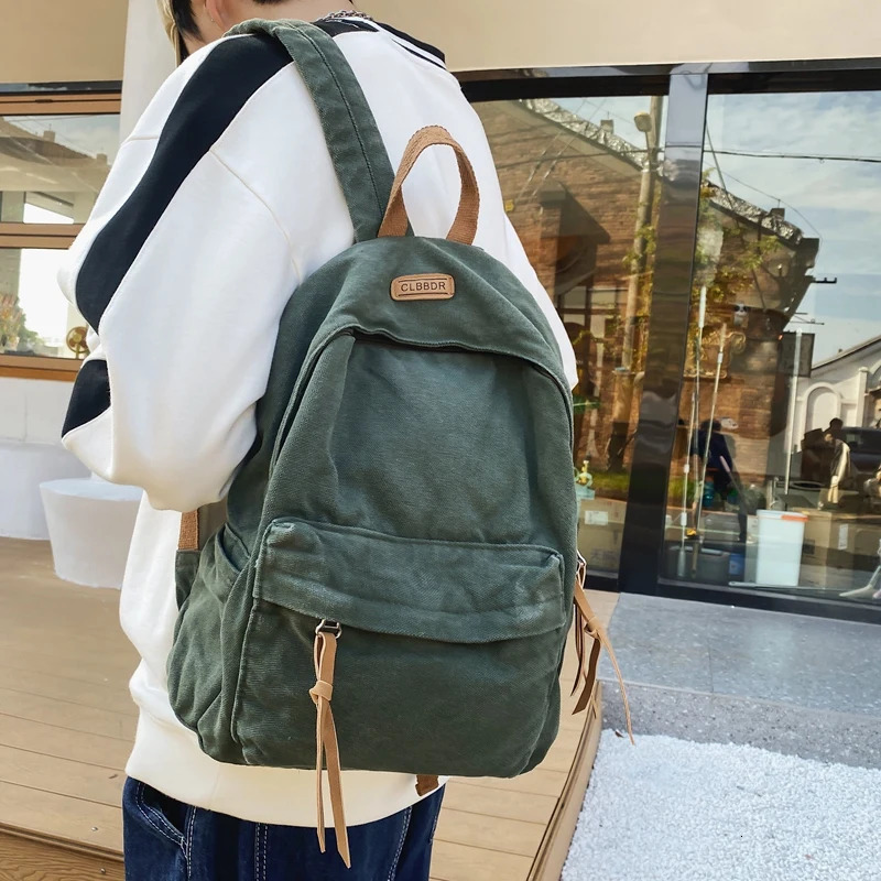 Neutral 100% pure cotton backpack solid color school bag large capacity cloud casual or travel bag lazy style backpack 250402