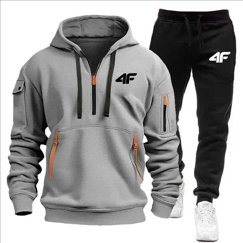 Mens autumn and winter fitness casual loose sportswear set a two-piece set of hooded pullover and jogging pantsXJ251106