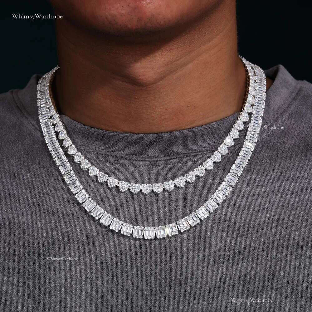 Hip Hop Jewelry Wholesale 7mm Sterg Sier Heart Cut VVS Moissanite Dia Iced Out Tennis Chain Necklace