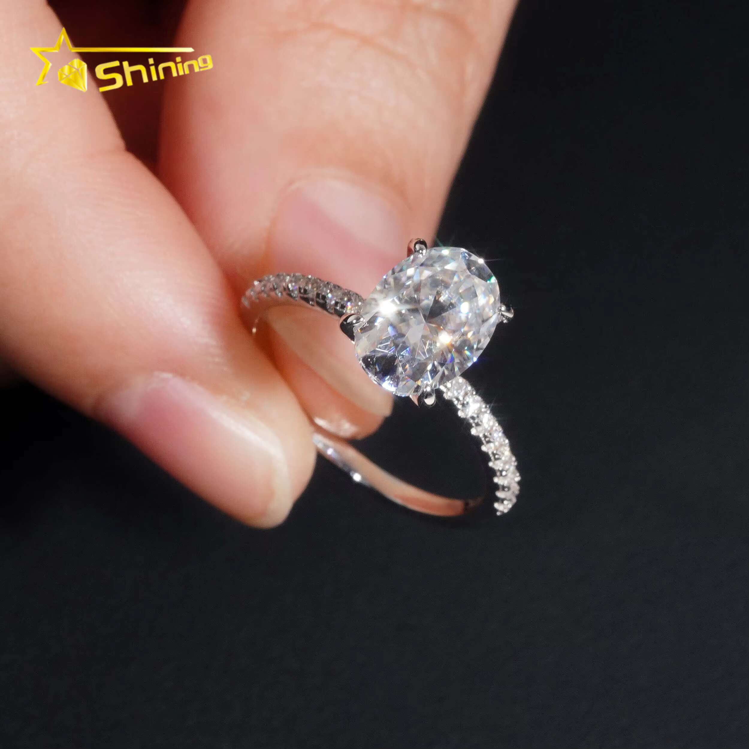 Fine Jewelry Woman Finger Rings Pass Dia Tester Sterling Sier 7x10MM 2.5CT Oval Cut Moissanite Engagement Ring