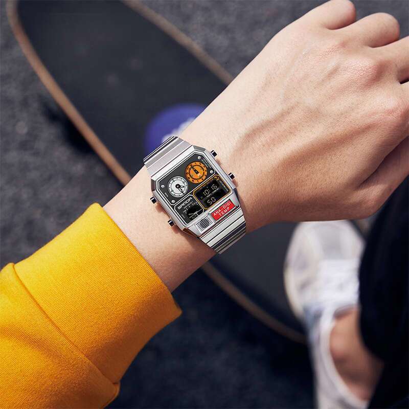 DHwatches Sanda Hot-Selling Square Steel Band Thermometer Stopwatch Chronograph Multi-Function Electronic Watch - view 3