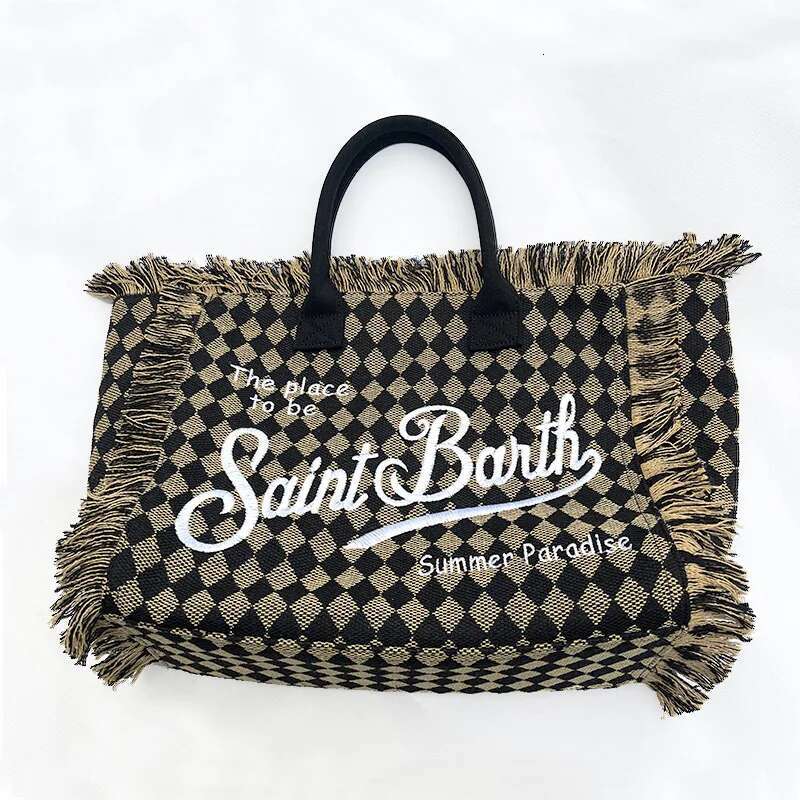 Saint Barth European American New Women's Large Capacity Leisure Beach Cotton And Hemp Dia Tassel Handheld Tote Bag