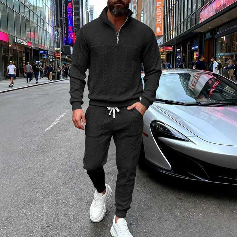 Autumn and winter European and American mens jacquard sweater street fashion casual sports trousers shopping travel suitXJ251106