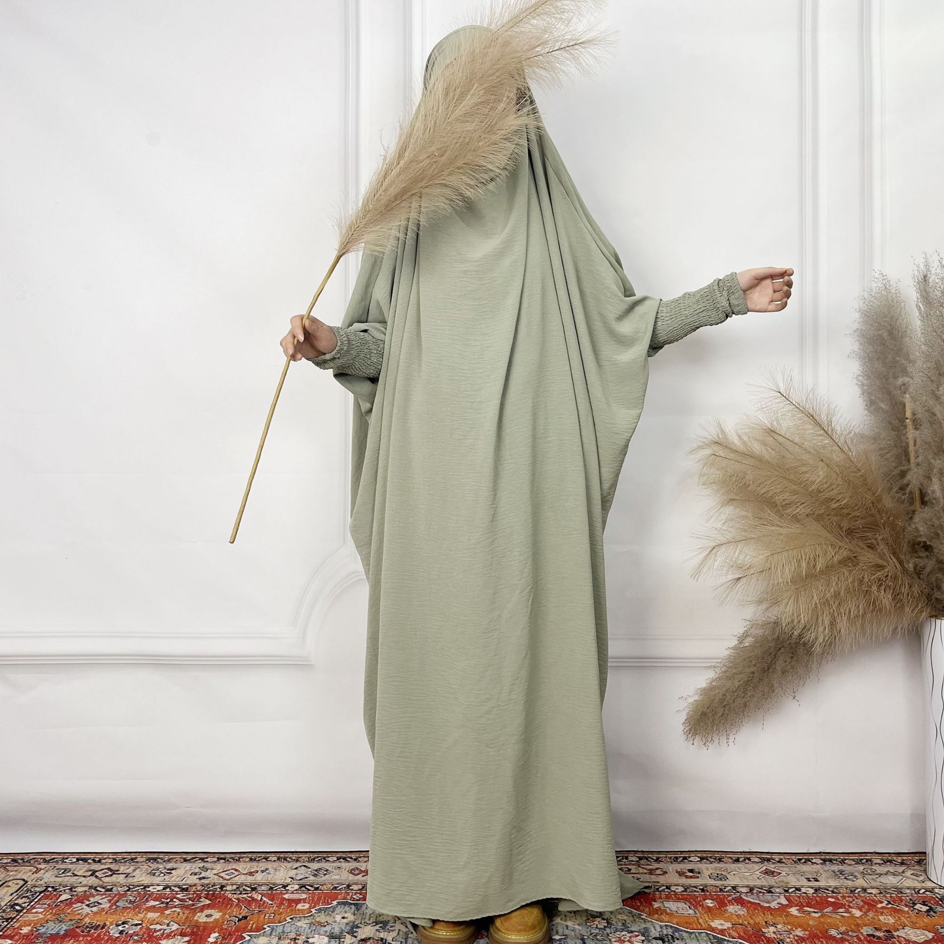 Fashion Women's Dress Dubai One-Piece Solid Color Long Sleeved Prayer Robe Abaya Maxi Dresses Islamic Clothing