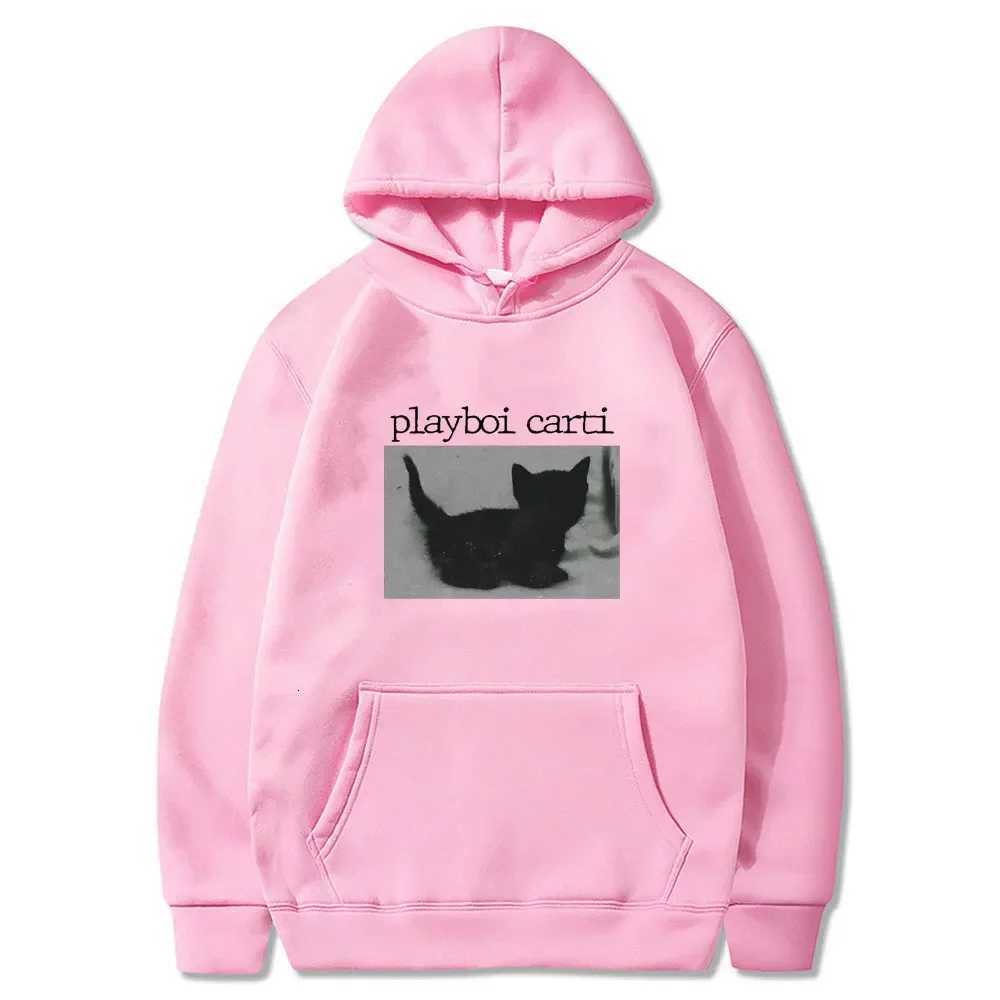 Playboi carti - Mens oversized hoodie with beautiful cat prints casual streetwear high-quality Harajuku hoodie W251106