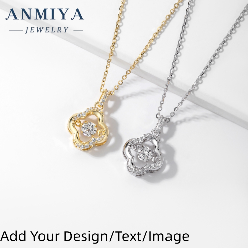 Custom 925 Sterling Silver 18K Gold Plated Cubic Zirconia CZ Pearl Four-Leaf Clover Hollow Out Necklace for Women Fashion Jewelry