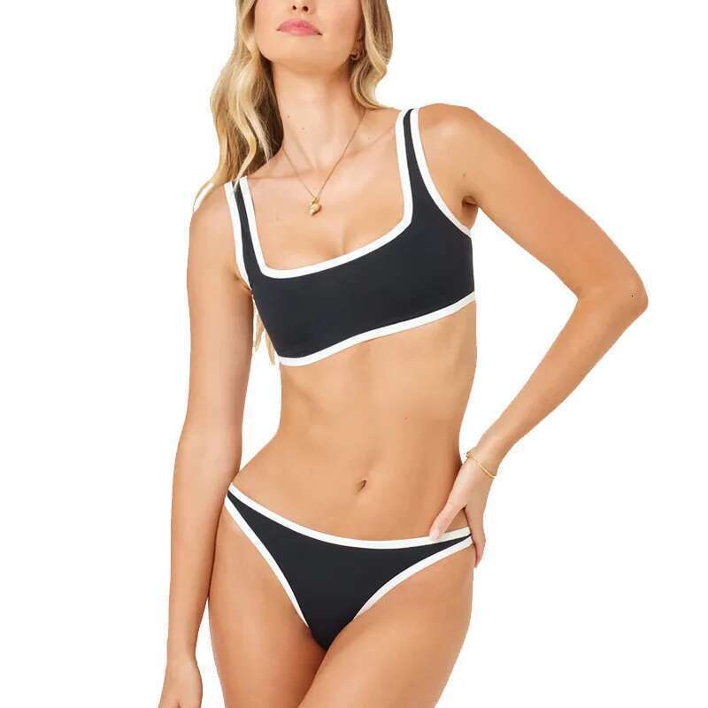 Black White Patchwork Micro Bikini,2024 Summer New Women's 2-piece Swimsuit,Sexy Low Waist Swimwear,Bandage Suspender Beachwear