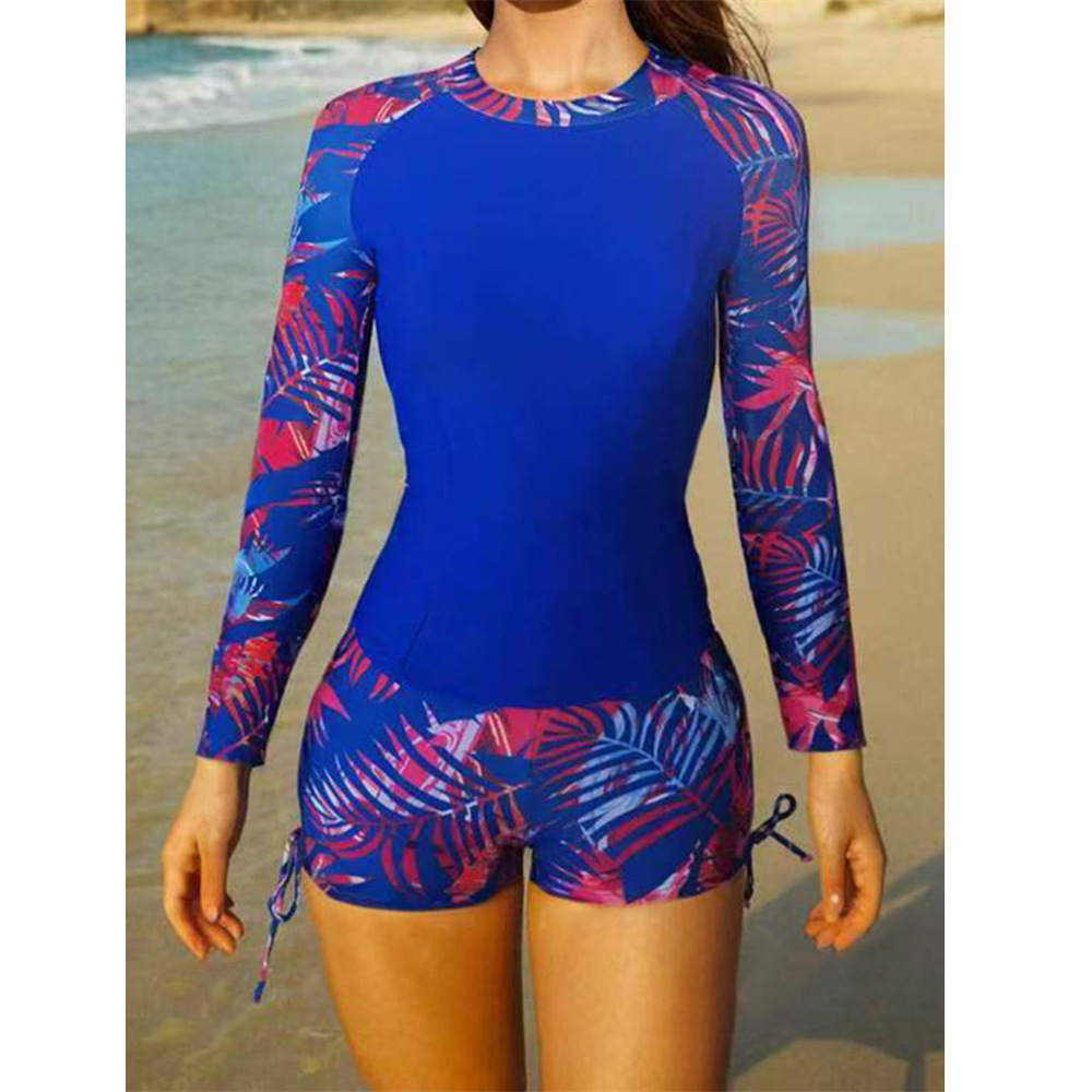 2025 beach racing snorkeling surfing suit long sleeved drawstring flat angle pants sun protection conservative swimsuit for women