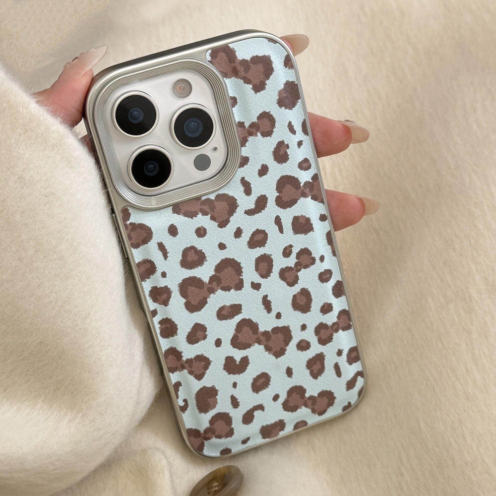 Blue Brown Leopard Print Knot Phone Case Compatible with iPhone 17/16 Pro Max Leather Simple Case iPhone 15/14 Shockproof
