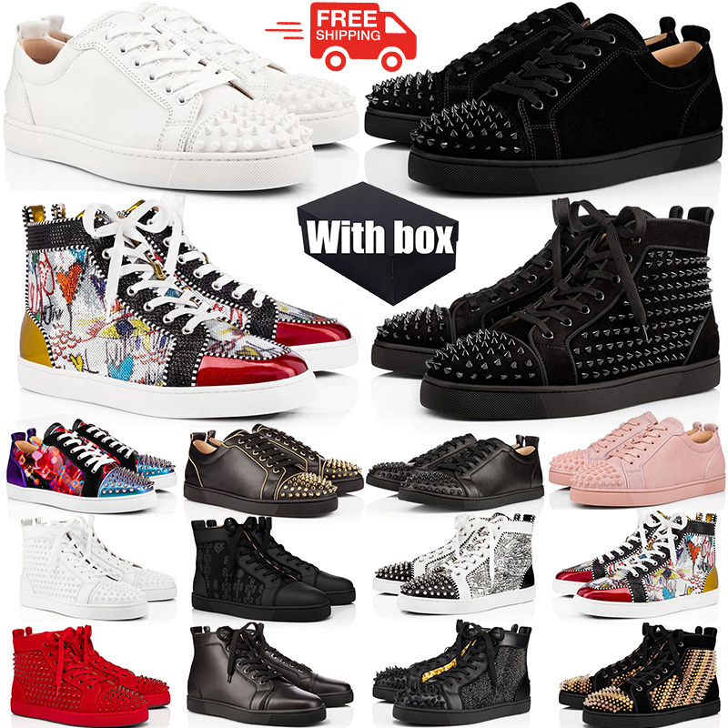 Free Shipping With box mens womens red bottomshoes designer dress shoes casual platform shoe sneakers luxury rivets black white grey women men Party