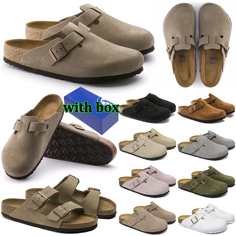 Free shipping with box slippers men women designer slides suede leather sandals sliders taupe slipper flat sandal mens womens slide clogs birkensocks outdoor shoes