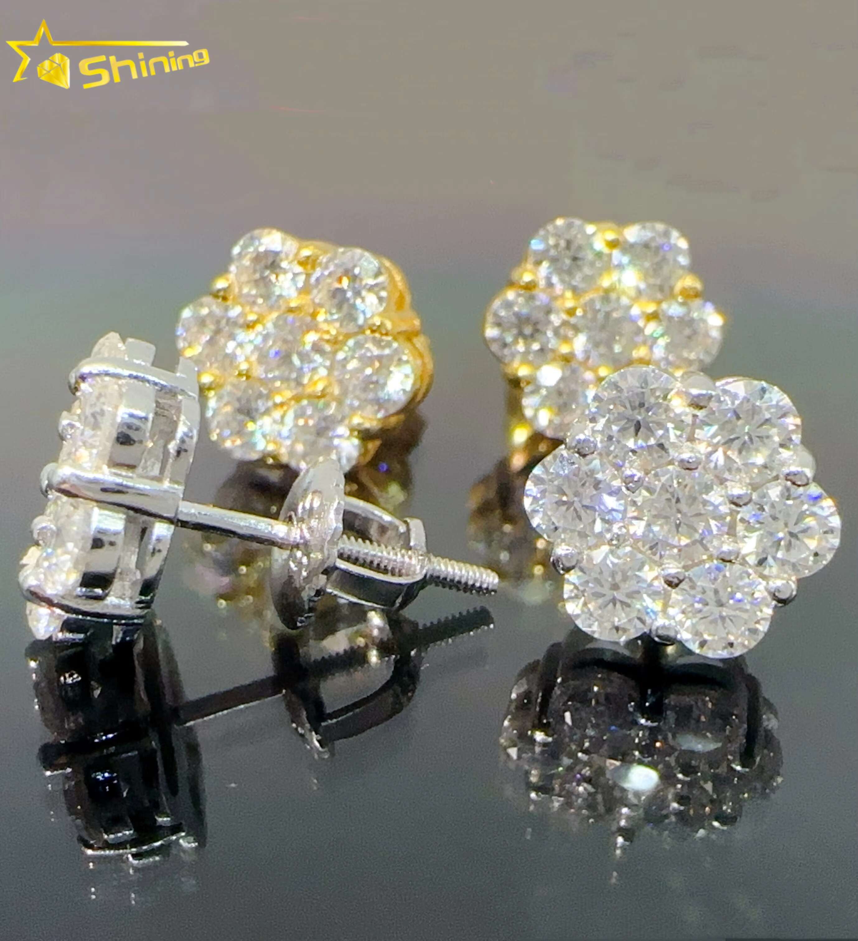 Iced Out Cluster Lab Diamond Earrings Screw Back 925 Silver Flower Vvs Moissanite Stud Earrings for Men Women