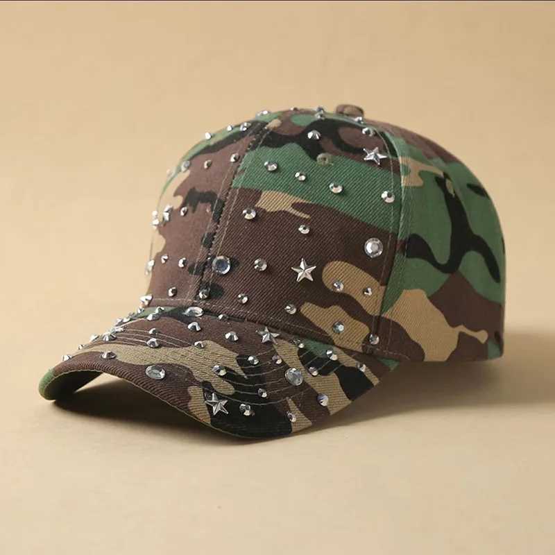 Mens and Womens Rhinestone Baseball Caps Rivet Camouflage Curved Brim Baseball Caps Sun Protection and Shading Caps L251105