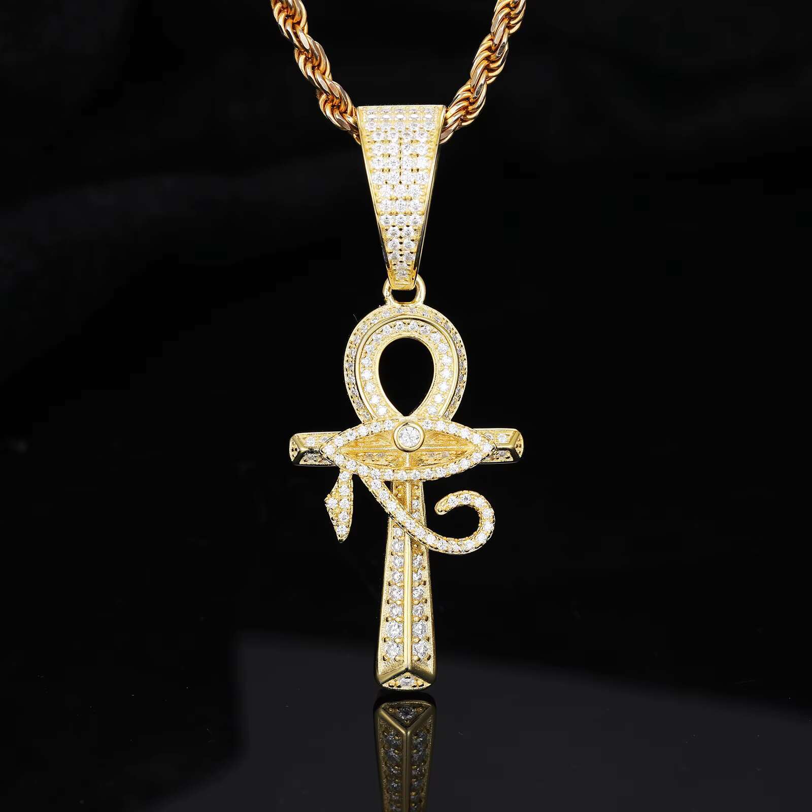 Iced Out VVS Diamond Moissanite Cross Pendant 925 Sterling Silver Ankh Cross Necklace Chain for Men Hip Hop Rock Rapper Jewelry