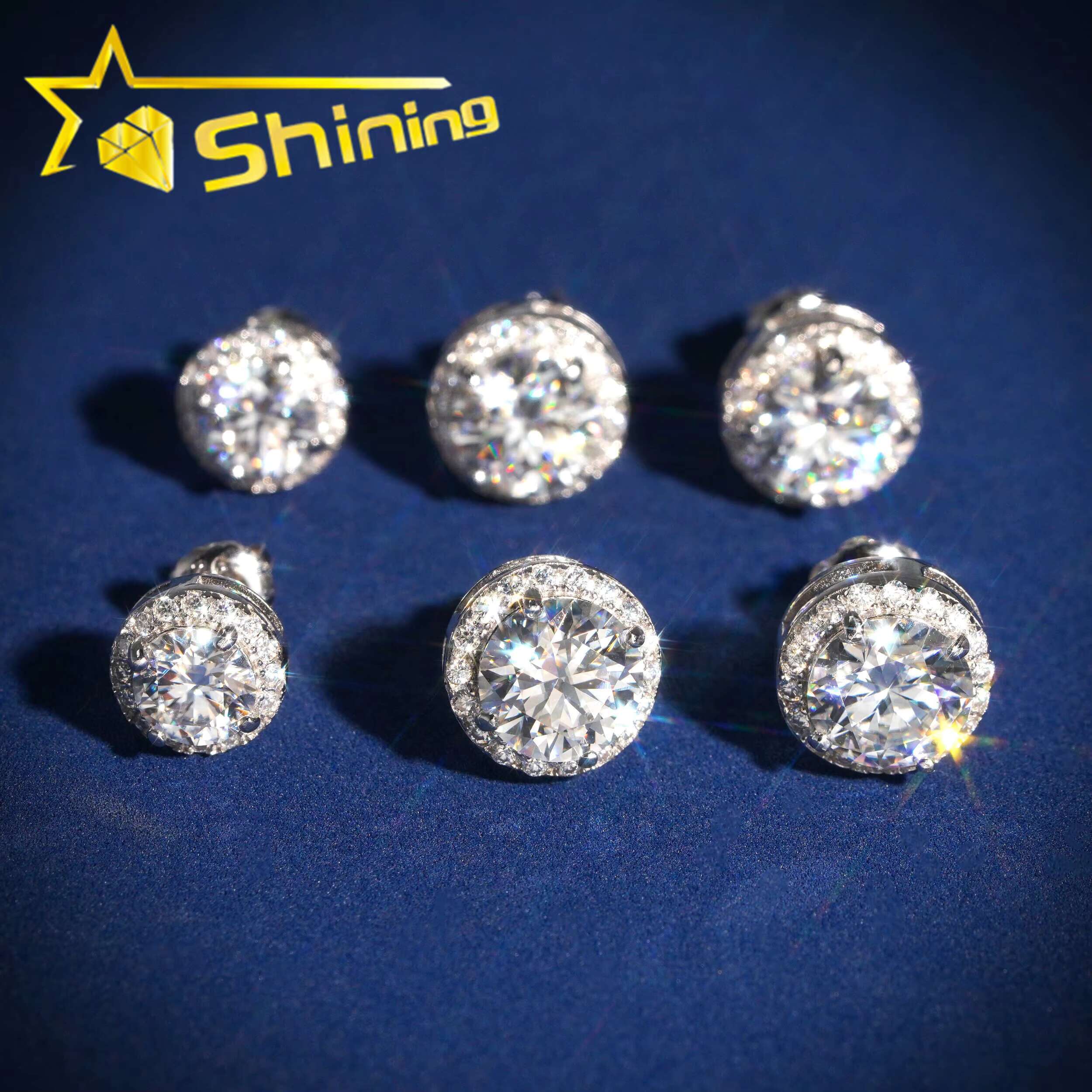 Hot Sale Cluster Stud Earring Fine Jewelry Gold Plated 925 Sterling Silver Iced Out VVS Diamond Moissanite Earrings