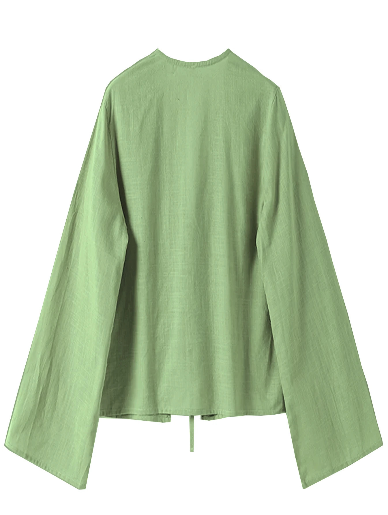 Cotton Linen Lace Up Bow Shirts Women Loose Hollow Out V Neck Long Sleeve Tops Female Spring Lady Streetwear Top 250402