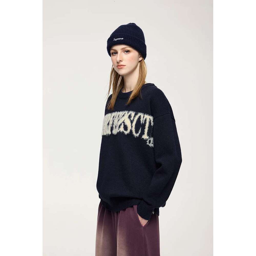 Unisex American Letter Jacquard Pullover Trendy Streetwear Loose Knitted Sweater