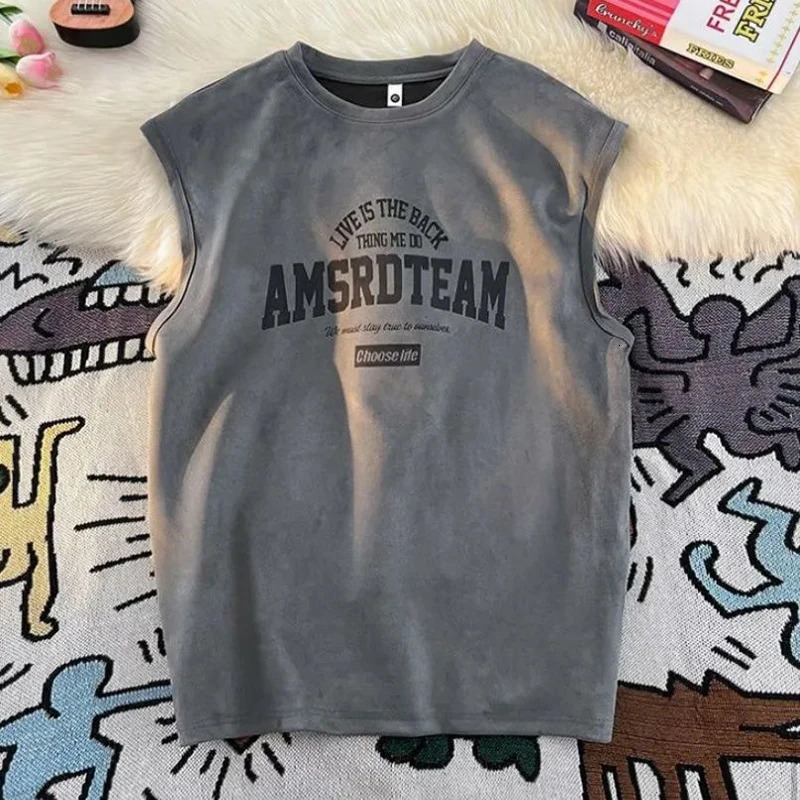 Fashion O-neck sleeveless printed letter vest mens clothing summer loose style top casual T-shirt 250403