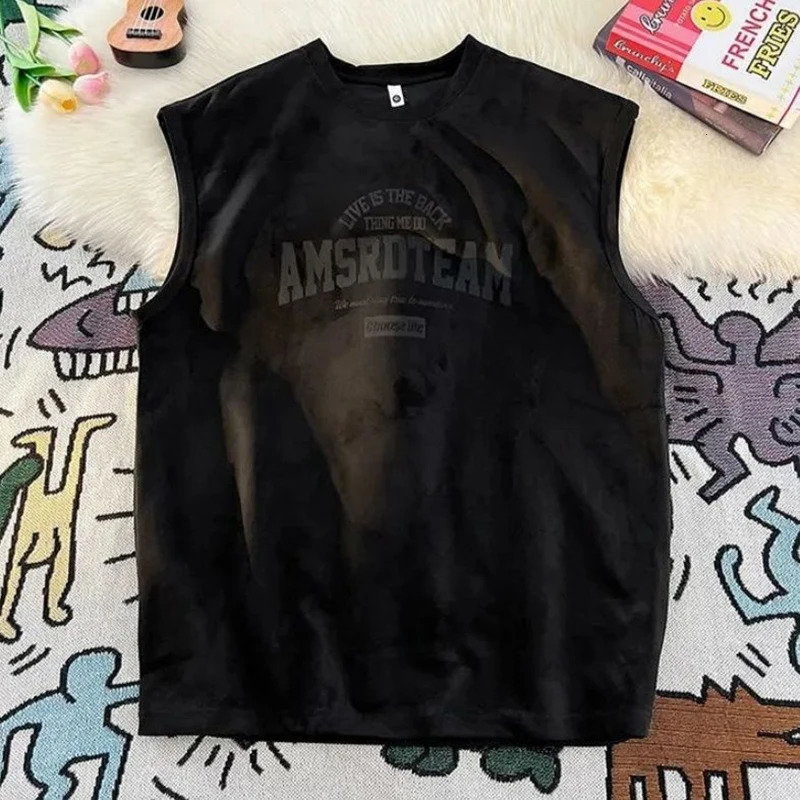Fashion O-neck sleeveless printed letter vest mens clothing summer loose style top casual T-shirt 250403