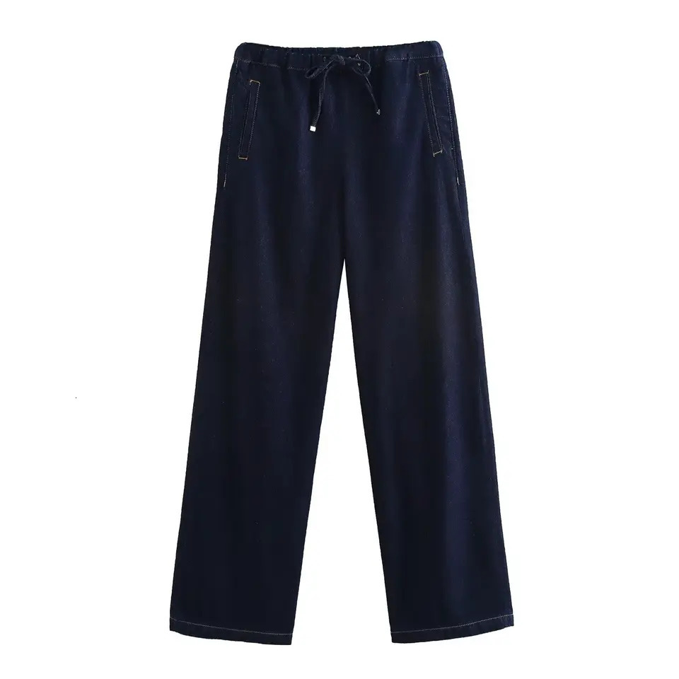 DUOPERI Womens Fashion 2piece Set with Pocket Denim Solid Jacket and Elastic Waist Trouser Femle Unique Pants 250403