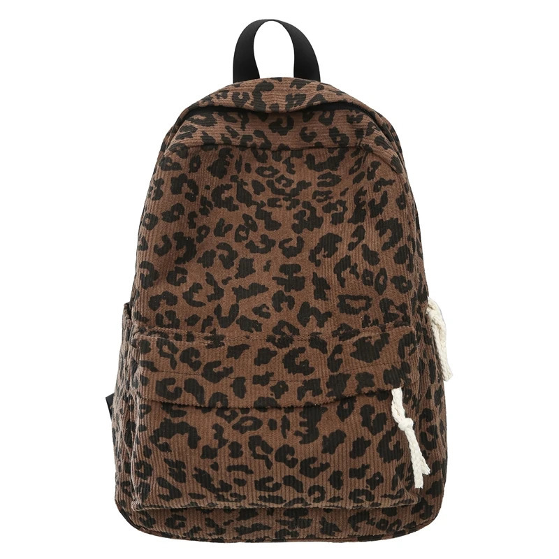 Corduroy Leopard backpack youth school bag multi pocket casual notebook backpack fashionable shoulder bag travel Rucksack 250402