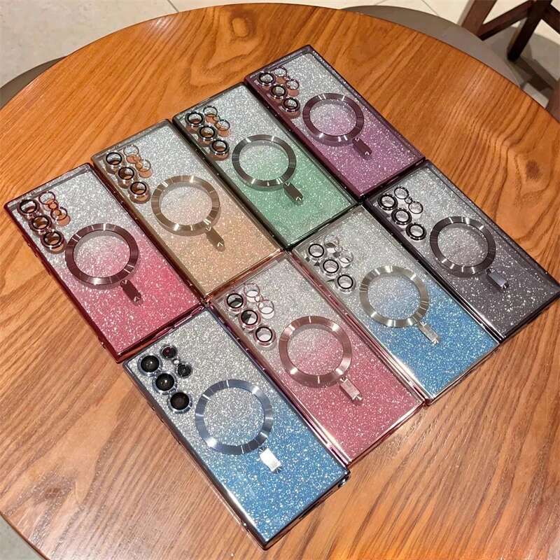 Glitter Magnetic Woman Case Magsafe For Samsung Galaxy S24 S23 S22 S25 Ultra Plus Accessories Wireless Charging Cover