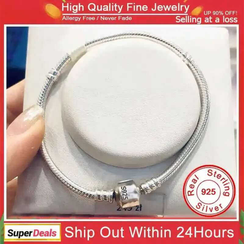 Famous Brand Original Certified Sterg Sier Bracelet for Women DIY Charms Beads Snake k Chain Classic Wrist Jewelry