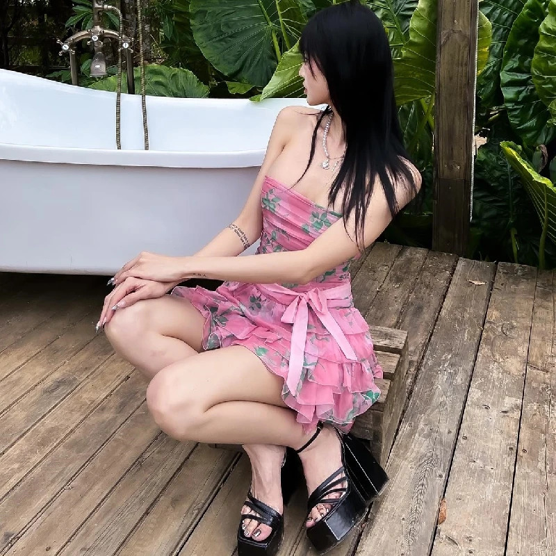 Where Mery Temperment Y2K Printed Dress d Sleeveless Vest Street Nightclub Mini Skirt Sexy Womens Wear 250401