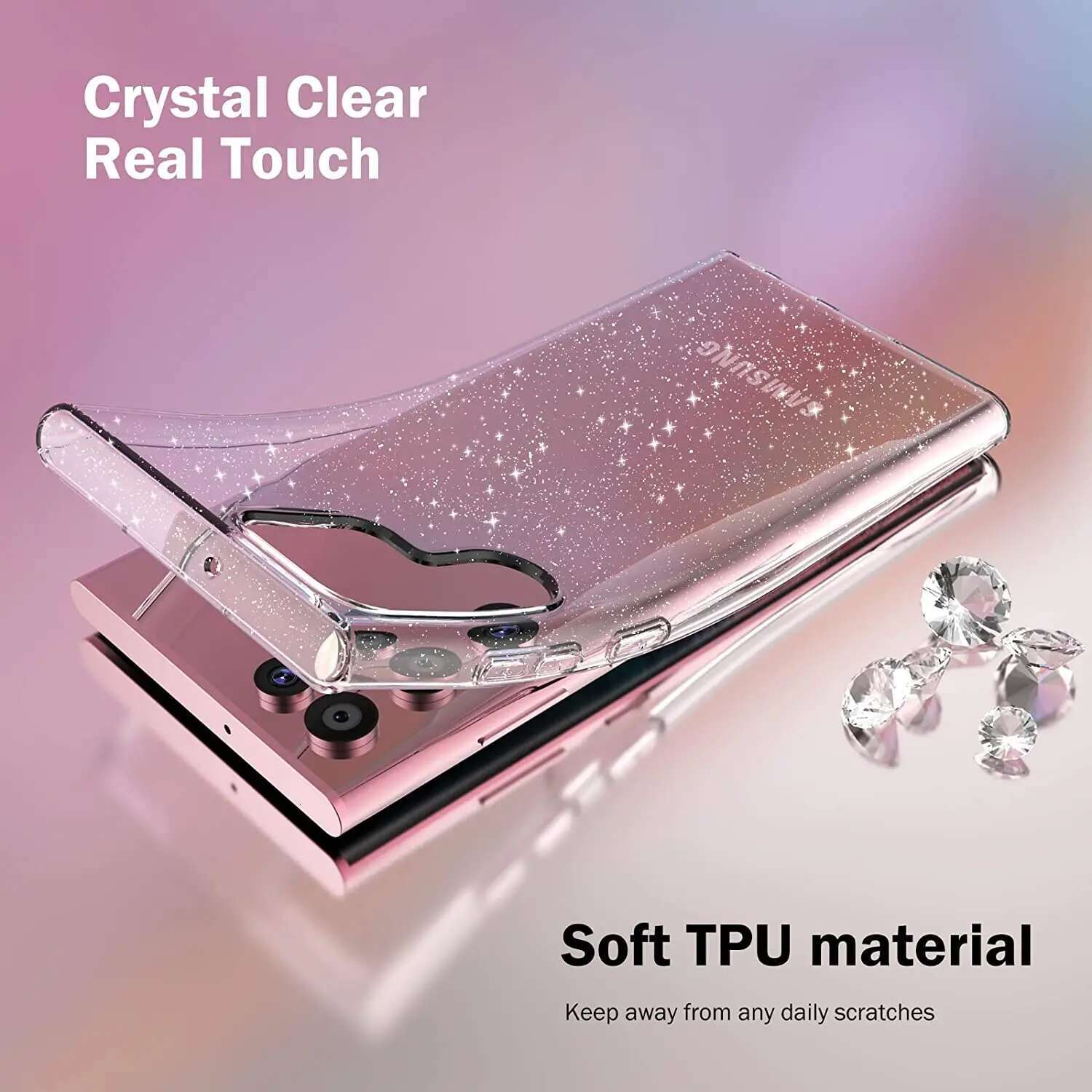 Glitter Clear Phone Case For Samsung Galaxy S23 S22 Ultra S24 S21 Plus S20 FE A53 A52 A13 A51 Note 20 Transparent Silicone Cover
