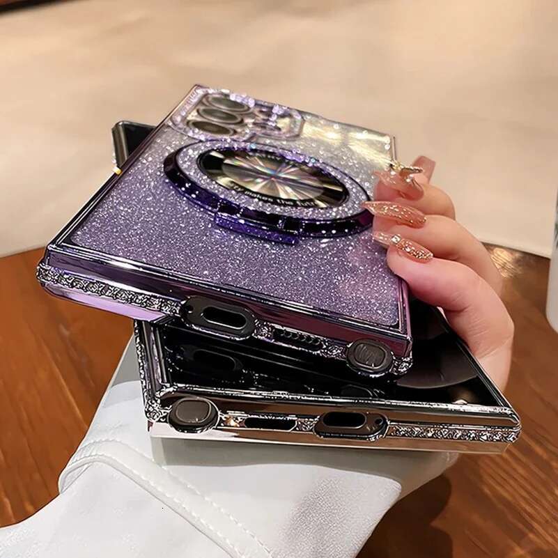 Glitter Magsafe Bracket Dia Case for Samsung Galaxy S25 S24 Ultra S23 S22Plus A55 A35 A25 A24 A15 A05S Plating Cover