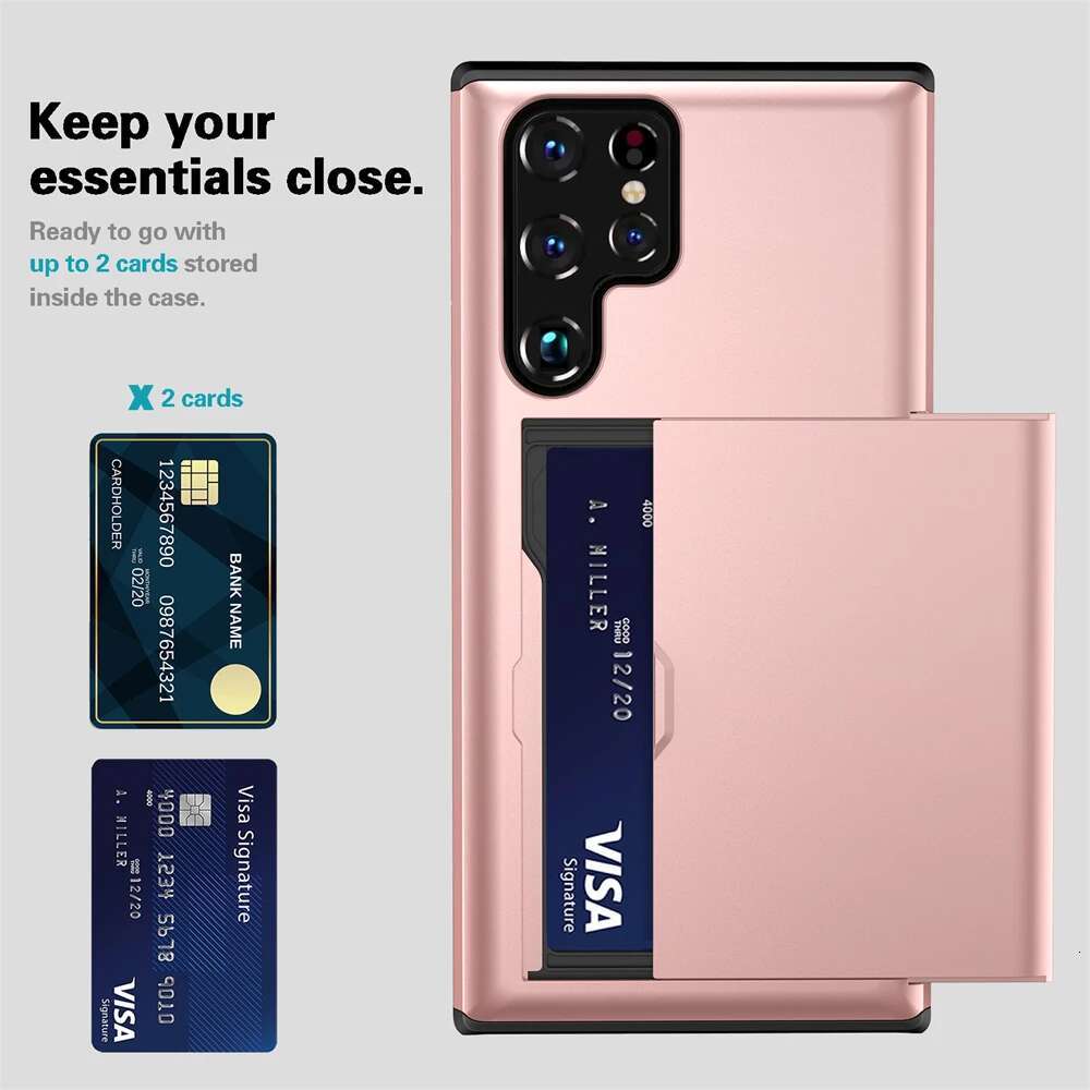 Slider Card for Samsung S24 S23 Ultra S22 S21 S20 FE S10 Plus Hard Shell Phone Case Galaxy Note 20 10 9